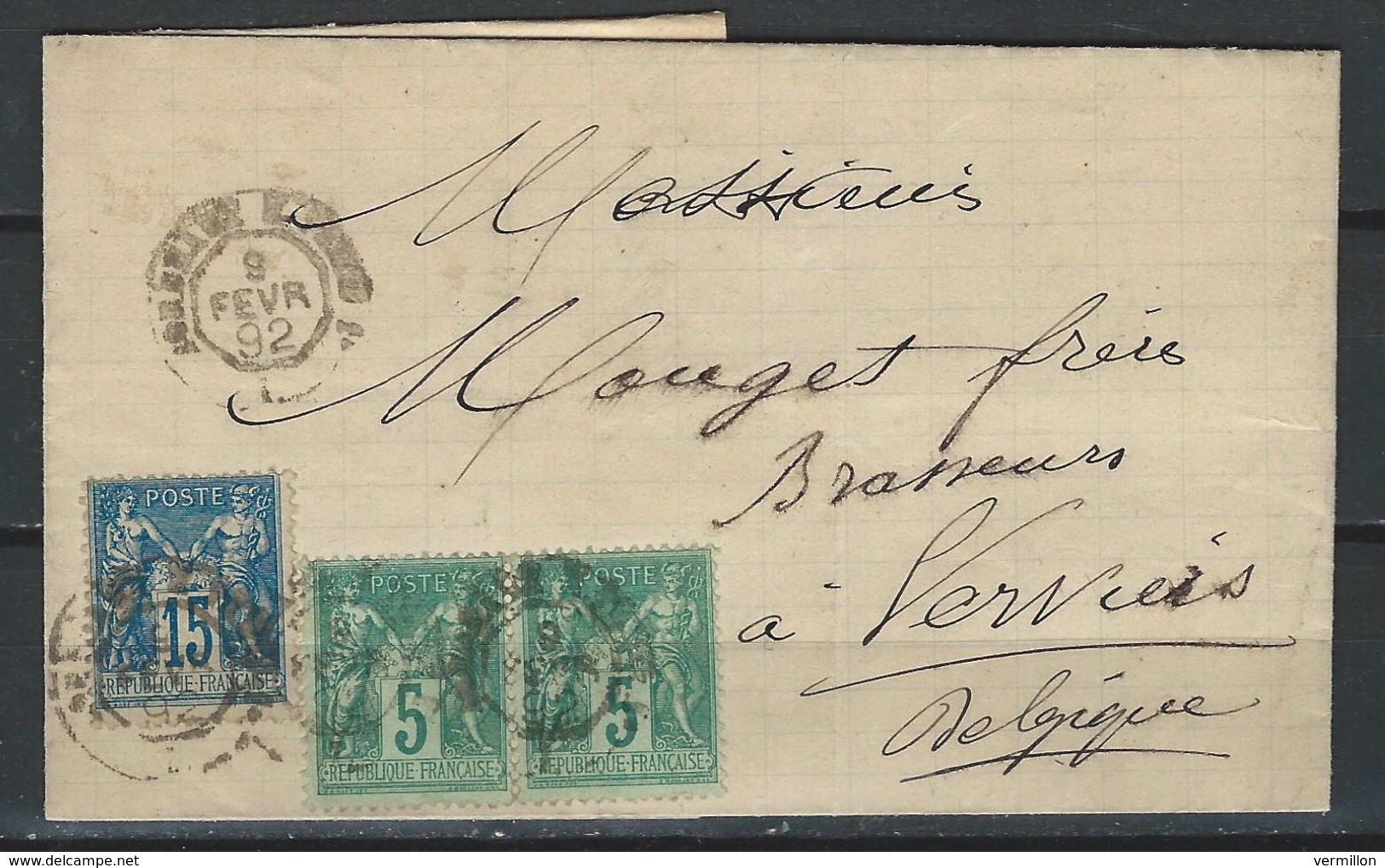 LZ-/-073--  BELLE LETTRE De 1892 , Pour VERVIERS En BELGIQUE, - 1876-1898 Sage (Type II)