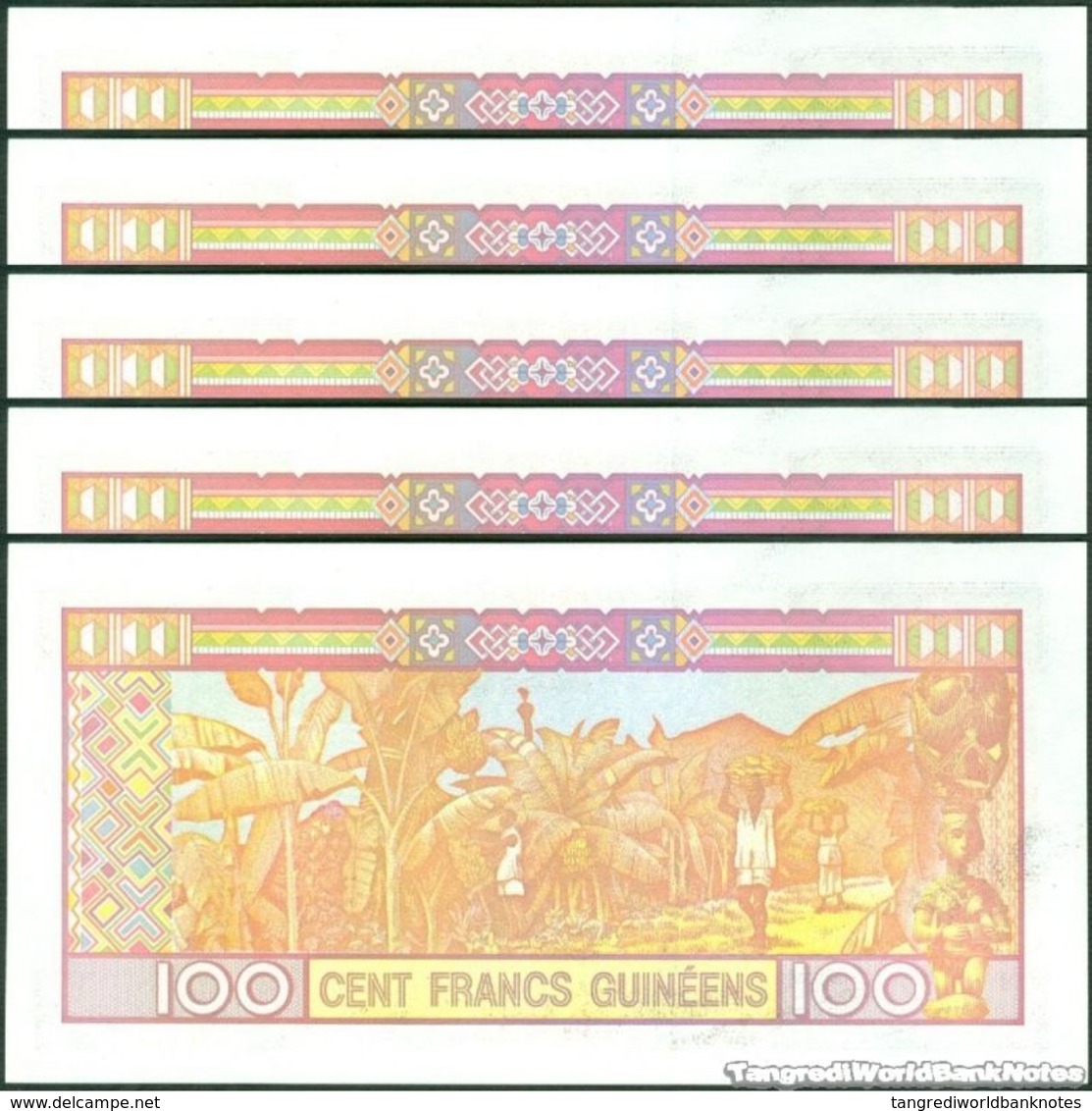 TWN - GUINEA 35a2 - 100 Francs 1998 DEALERS LOT X 5 - Prefix KL UNC - Guinea