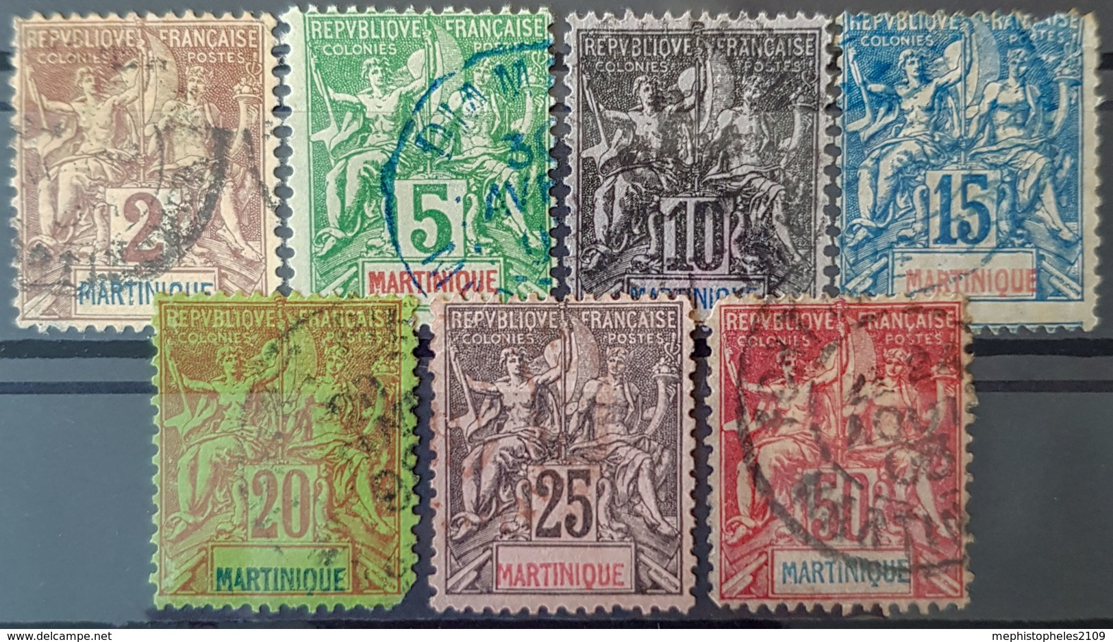 MARTINIQUE 1892 - Canceled - YT 32, 34, 35, 36, 37, 38, 41 - Used Stamps