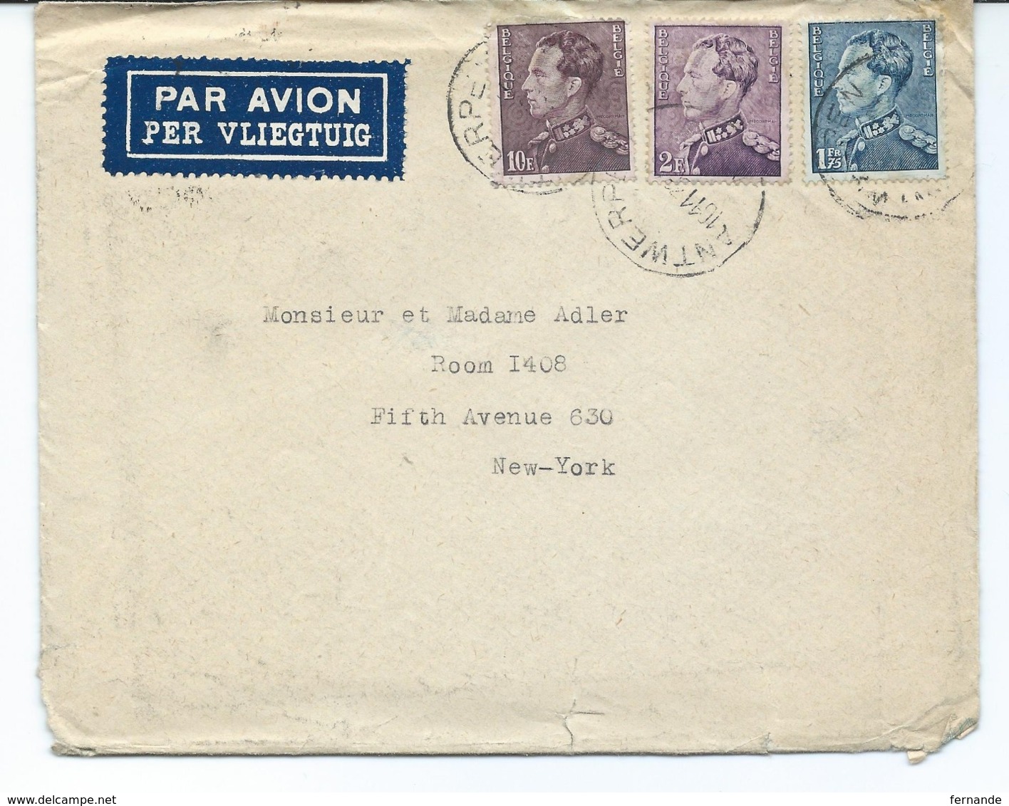 Enveloppe Avec Nr 430 - 431 Et 434 De ANVERS Antwerpen Vers New-york - 1936-1951 Poortman