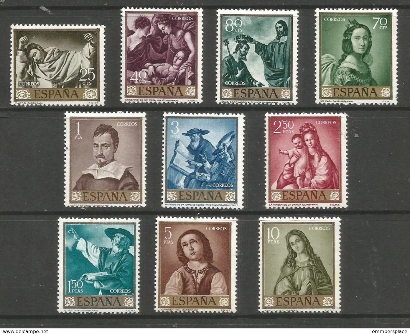 Spain - 1962 Stamp Day (Zurbaran  Paintings) MNH **  SG 1479-88  Sc 1095-1104 - Neufs