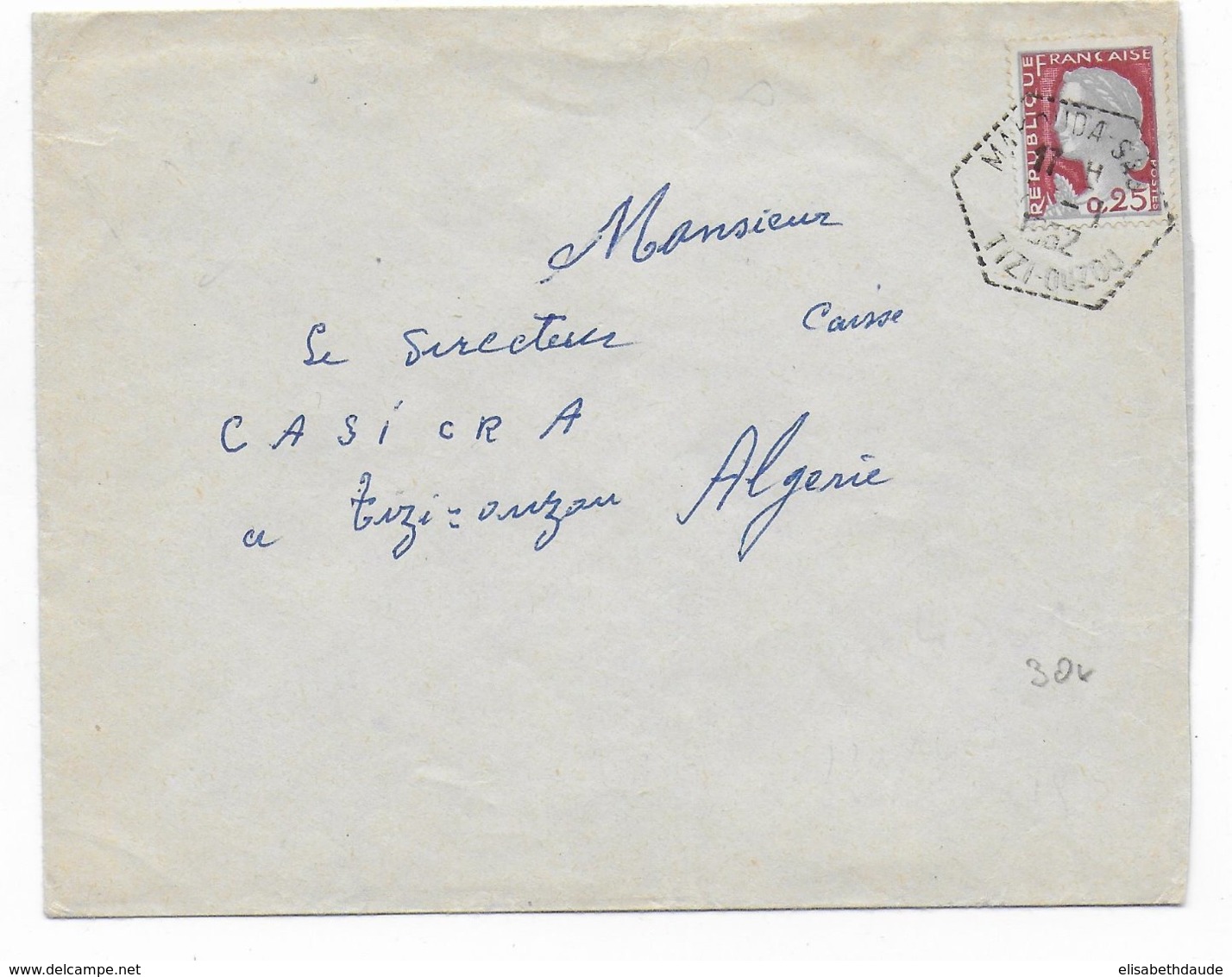 GUERRE D'ALGERIE - 1962 - ENVELOPPE De MAKOUDA S.A.S (TIZI OUZOU) Avec CACHET HEXAGONAL Des SAS - Guerre D'Algérie