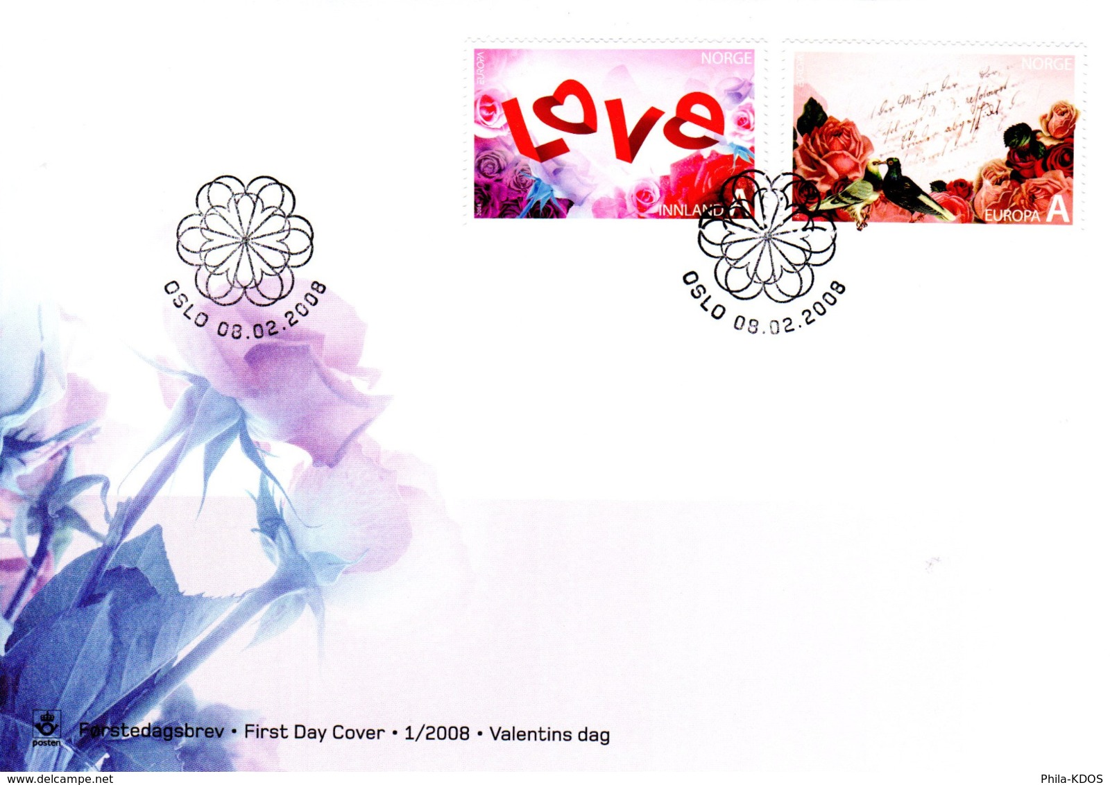 &#x1F496; " SAINT VALENTIN / COEUR / AMOUR / LOVE " Sur Enveloppe 1er Jour De 2008 De NORVEGE 18 X 12.5 Cm Parf état FDC - Non Classés