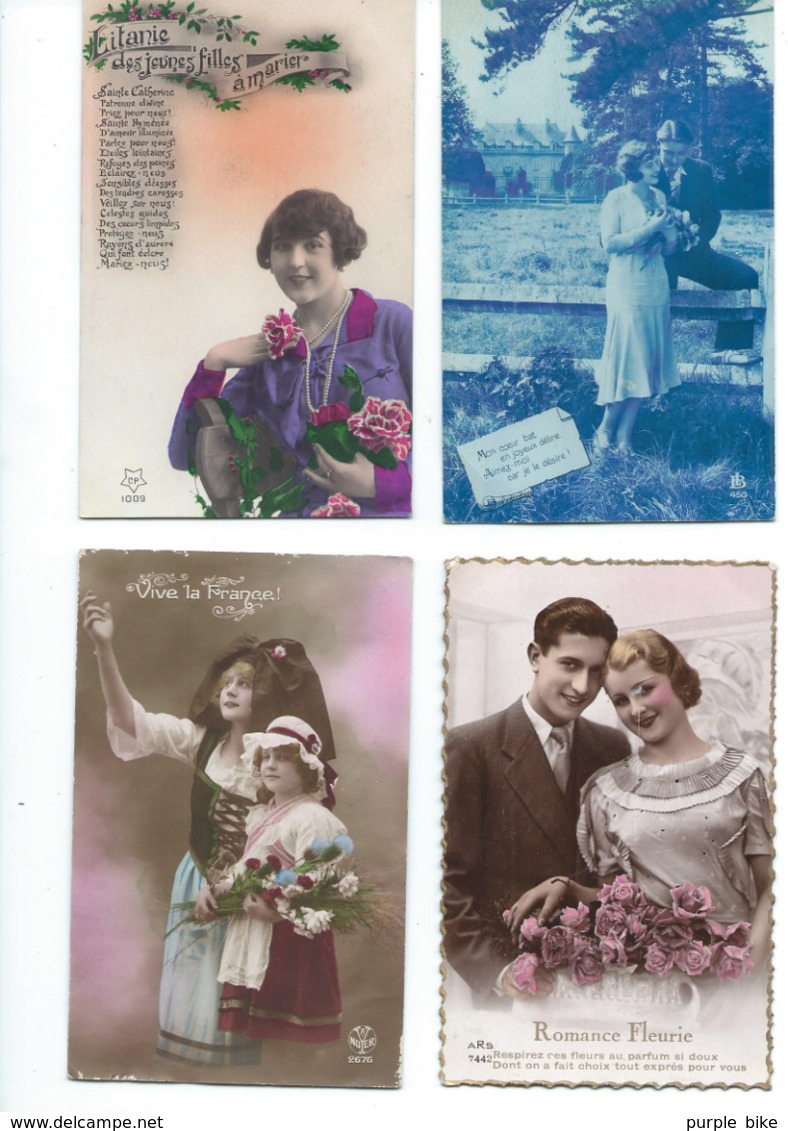 Lot De 4 Cartes Fantaisie Couples Amoureux CPA T Bon état Années 1930 - Autres & Non Classés