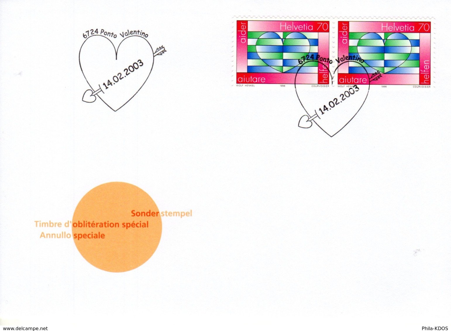" SAINT VALENTIN / COEUR / AMOUR / LOVE " Sur Enveloppe 1er Jour De 2003 De SUISSE (16 X 11.5 Cm). Parfait état FDC - Unclassified