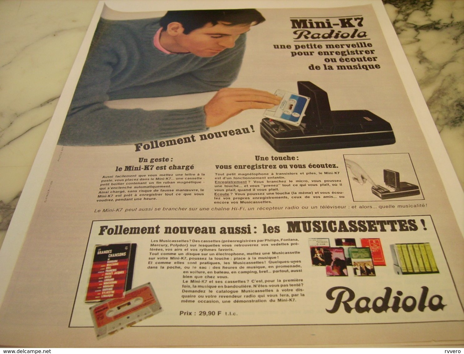 ANCIENNE PUBLICITE MINI CASSETTE  RADIOLA 1966 - Other & Unclassified