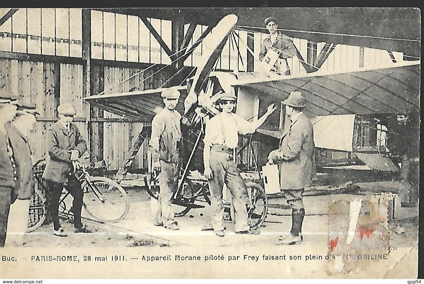 BUC PARIS ROME 28 MAI 1911 APPAREIL MORANE PILOTE PAR FREY FAISANT SON PLEIN D'AUTOMOBILINEpli Bas Droit - Buc