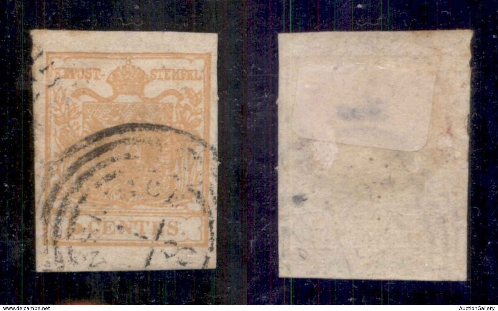 ANTICHI STATI ITALIANI - LOMBARDO VENETO - 1850 - 5 Cent (1e - Ocra Arancio) Usato A Monselice - Cert AG (900) - Otros & Sin Clasificación