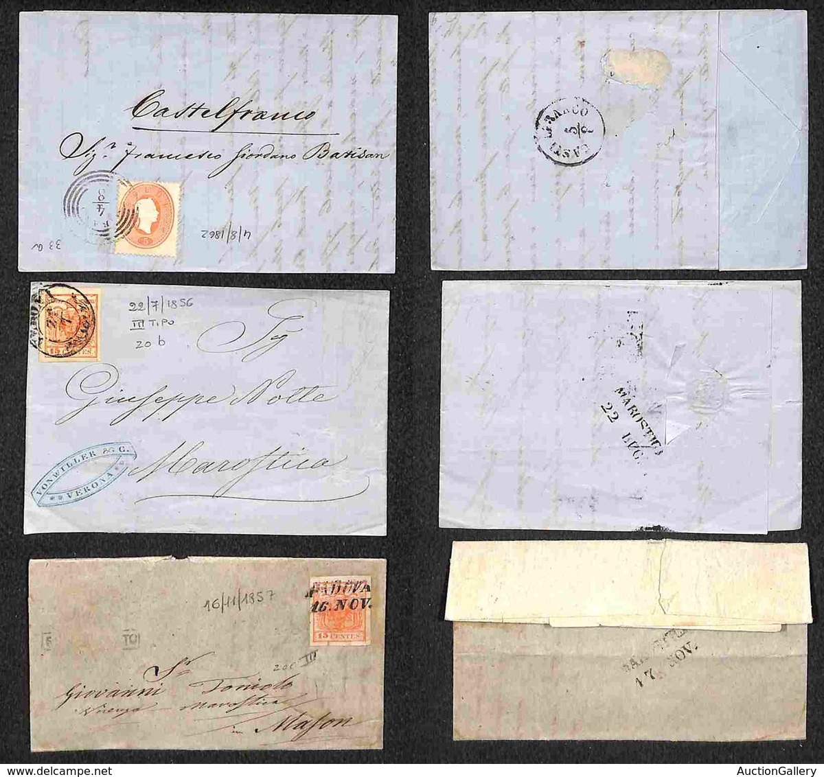 ANTICHI STATI ITALIANI - LOMBARDO VENETO - 1856/1862 - Insieme Di Tre Letterine - 2 Affrancate Con 15 Cent (20) E 1 Con  - Andere & Zonder Classificatie