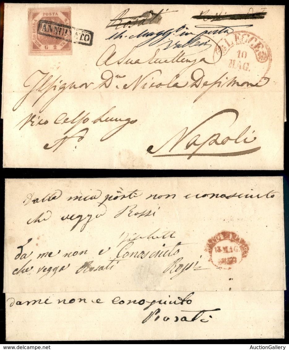 ANTICHI STATI ITALIANI - NAPOLI - Lettera Da Lecce A Napoli Del 10.5.59 Col 2 Grana (5) Ferma In Posta (per Destinatario - Sonstige & Ohne Zuordnung