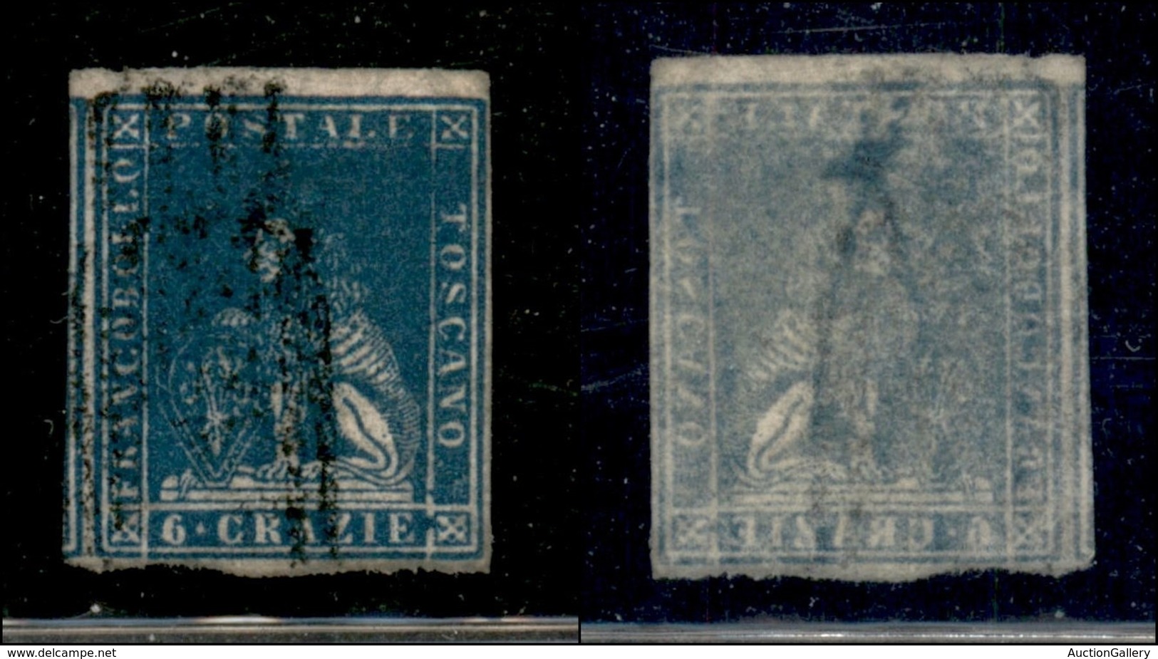ANTICHI STATI ITALIANI - TOSCANA - 1857 - 6 Crazie (15a - Azzurro Vivo) Usato - Carta Sottile Con Decalco In Trasparenza - Sonstige & Ohne Zuordnung