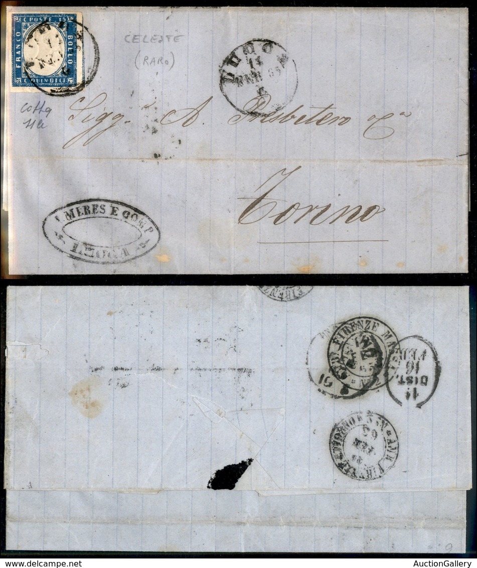 REGNO - 15 Cent (11d - Celeste Latteo) - Lettera Da Lucca A Torino Del 14.2.63 - Colla - Other & Unclassified