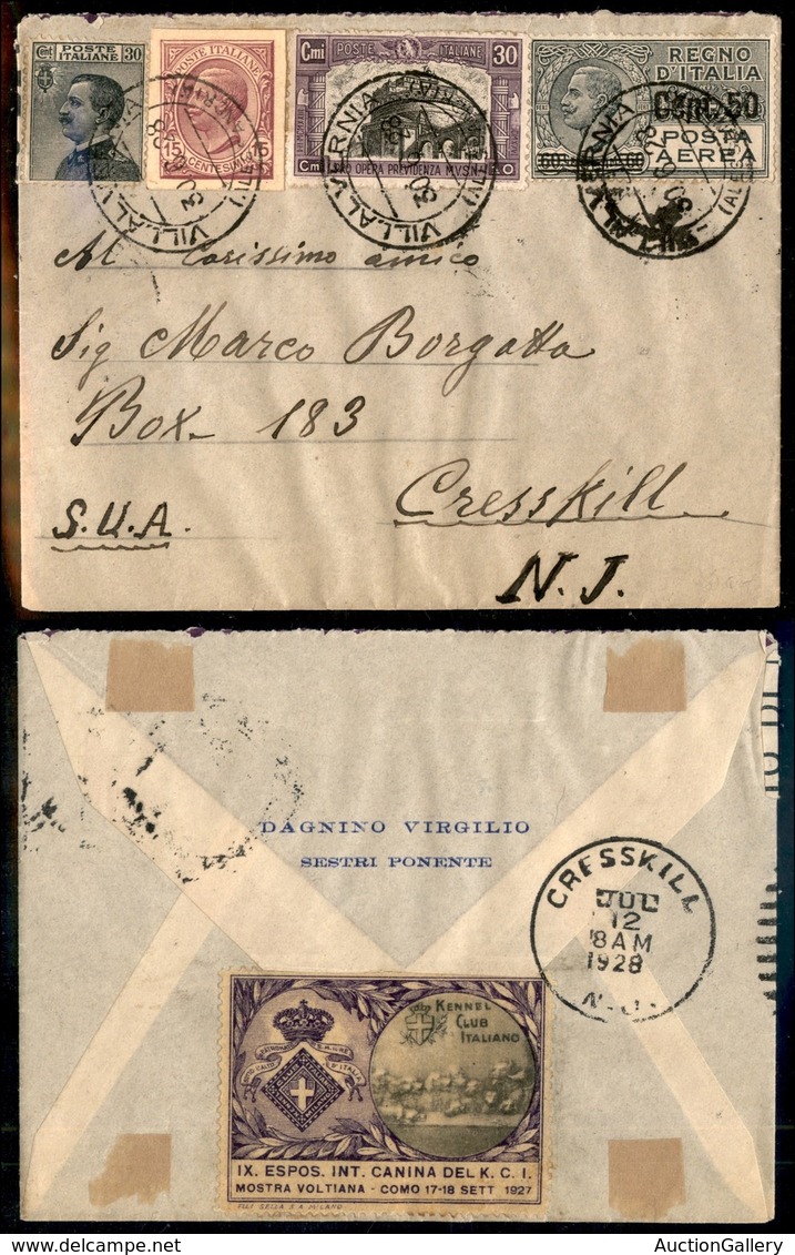 REGNO - Ritaglio Di Cartolina Postale Da 15 Cent Su Busta Da Villavernia A New York Con Affrancatura Complementare (185  - Other & Unclassified