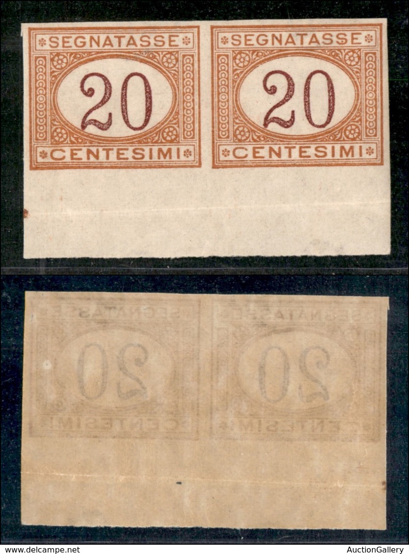 REGNO - Segnatasse - 1890 - 20 Cent (22g) - Coppia Non Dentellata Bordo Foglio - Gomma Integra (750+) - Otros & Sin Clasificación