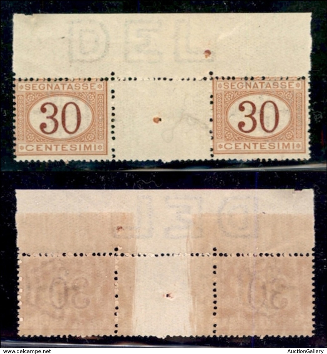 REGNO - Segnatasse - 1890 - 30 Cent (23) - Coppia Orizzontale Bordo Foglio Con Interspazio Al Centro (con Foro Di Regist - Otros & Sin Clasificación