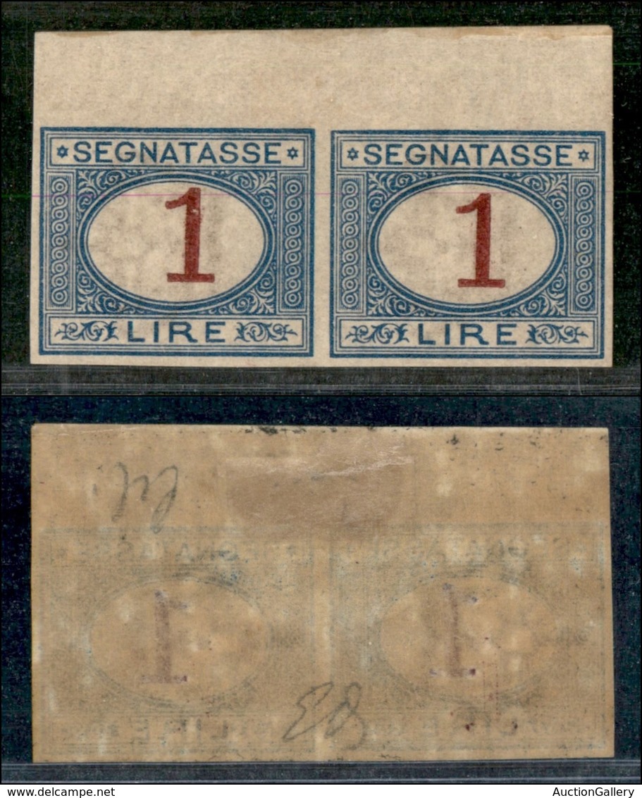 REGNO - Segnatasse - 1890 - 1 Lira (27g) - Coppia Non Dentellata Bordo Foglio - Gomma Originale - Diena (560+) - Autres & Non Classés