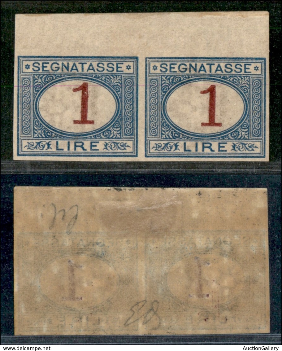 REGNO - Segnatasse - 1890 - 1 Lira (27g) - Coppia Non Dentellata Bordo Foglio - Gomma Originale - Diena (560+) - Otros & Sin Clasificación