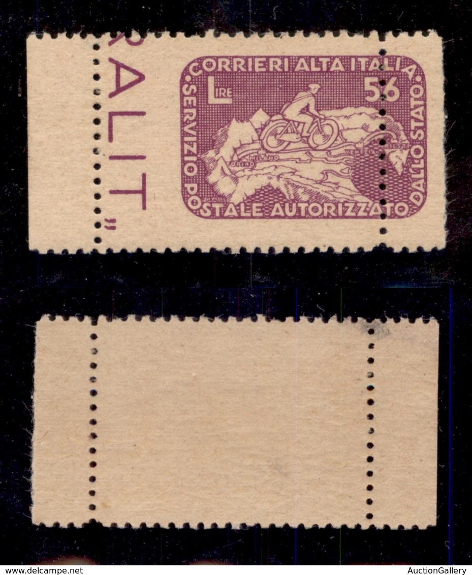 LUOGOTENENZA - COR.AL.IT. - 1945 - 56 Lire Ciclista (10ab) Bordo Foglio Con Parte Di Vicino A Destra - Dentellatura A Si - Other & Unclassified