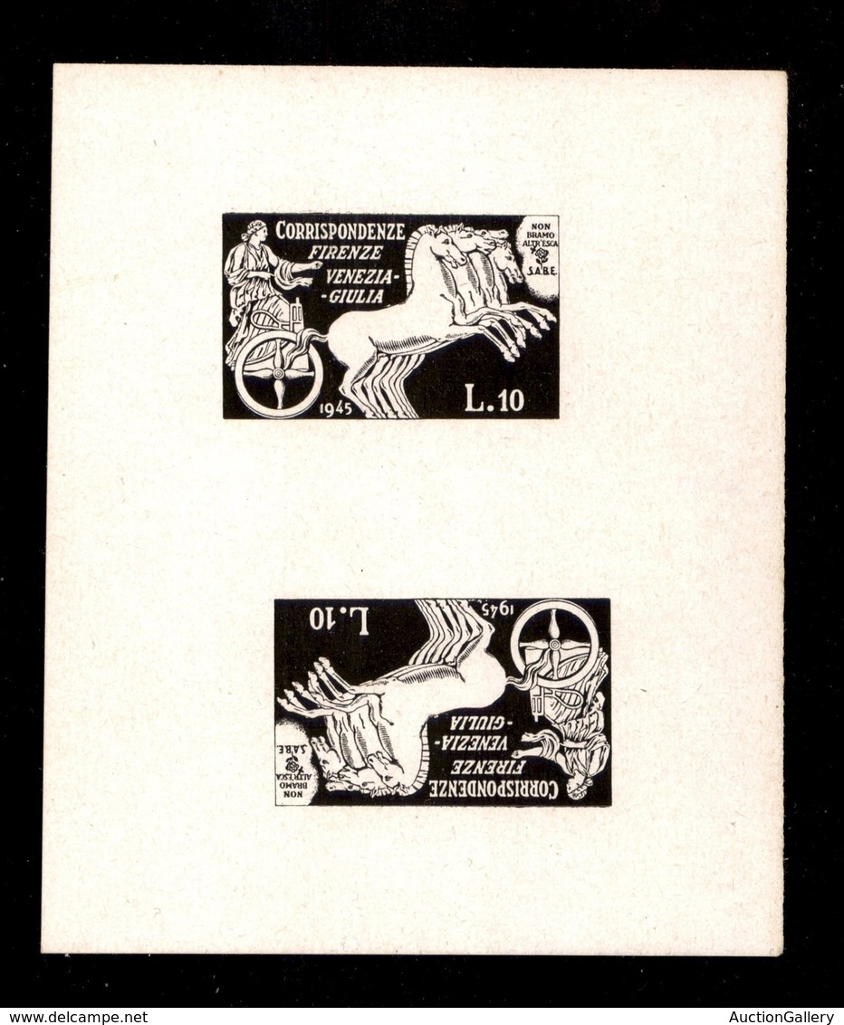 LUOGOTENENZA - S.A.B.E. - 1945 - Prova Tete Beche In Nero Del 10 Lire (14) Su Cartoncino Lucido Non Gommato - Raro Insie - Otros & Sin Clasificación