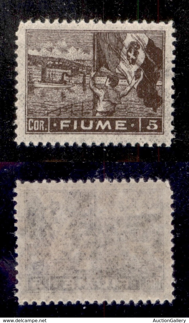 OCCUPAZIONI I GUERRA MONDIALE - FIUME - 1919 - 5 Corone (47-carta B) - Gomma Integra (400) - Autres & Non Classés