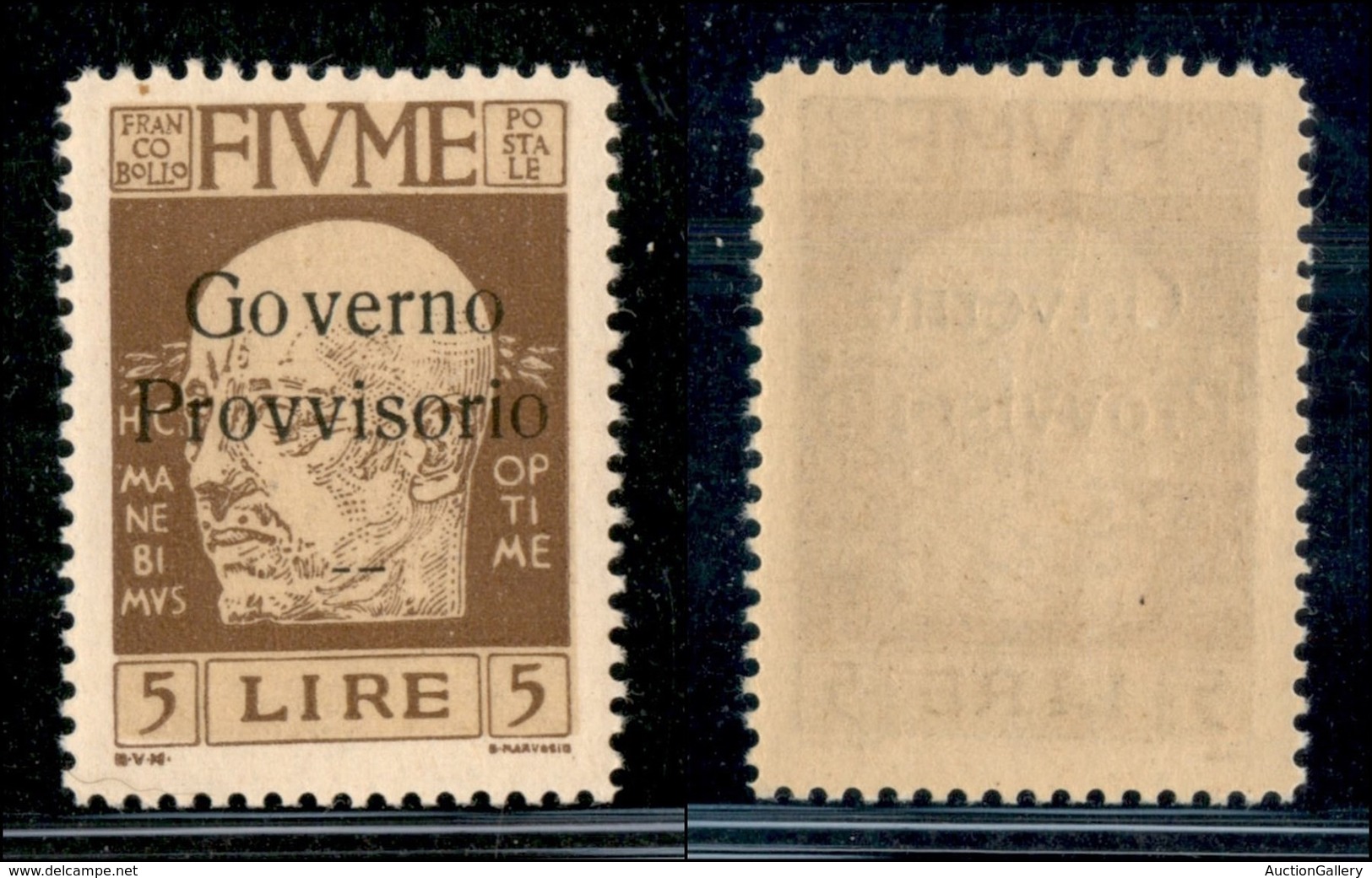 OCCUPAZIONI I GUERRA MONDIALE - FIUME - 1921 - 5 Lire Governo Provvisorio (162) - Gomma Integra (375) - Other & Unclassified