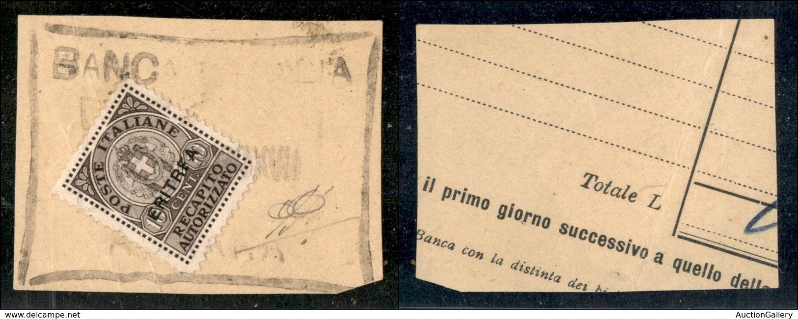 COLONIE - ERITREA - Recapito Autorizzato - 1939 - 10 Cent (1a) Con E Rotta - Usato Su Frammento - Other & Unclassified