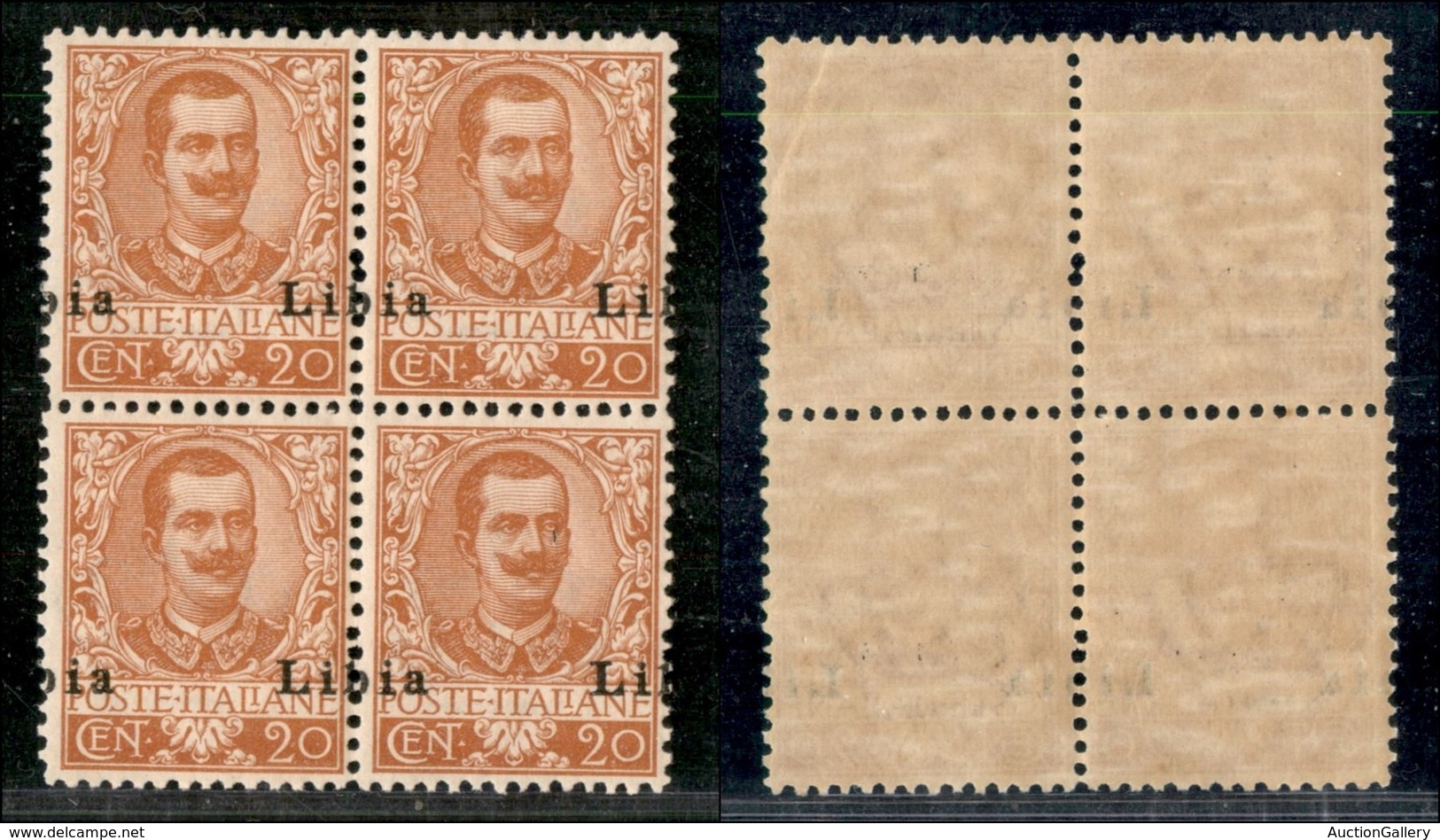 COLONIE - LIBIA - 1915 - 20 Cent (6f) In Quartina - Soprastampa Spostata (b A Cavallo) - Gomma Integra (1.200++) - Other & Unclassified