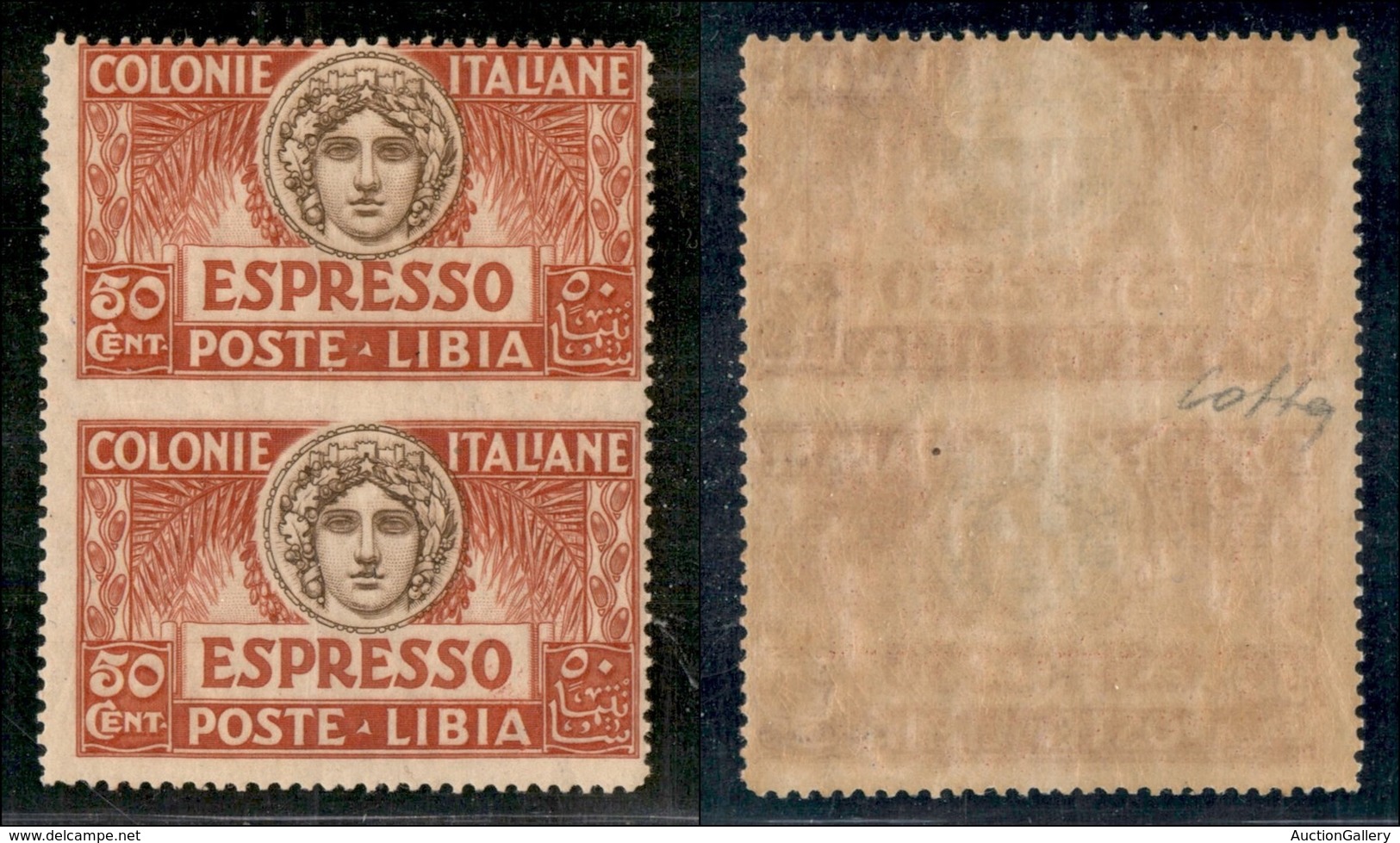 COLONIE - LIBIA - Espressi - 1921 - 50 Cent (4g) - Coppia Verticale Non Dentellata Al Centro - Gomma Originale - Colla ( - Autres & Non Classés