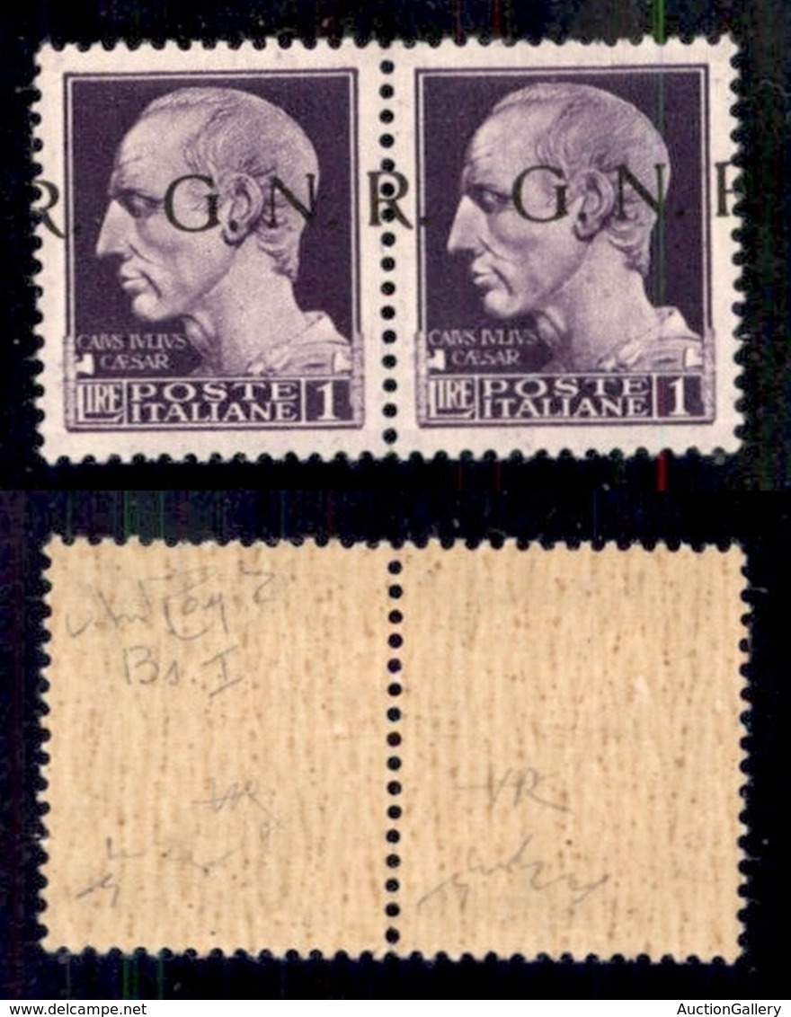 RSI - G.N.R. Brescia - 1943 - Seconda Tiratura - 1 Lira (479/Ihcb - CEI 10/I Varietà) - Coppia Con R A Cavallo - Gomma I - Autres & Non Classés