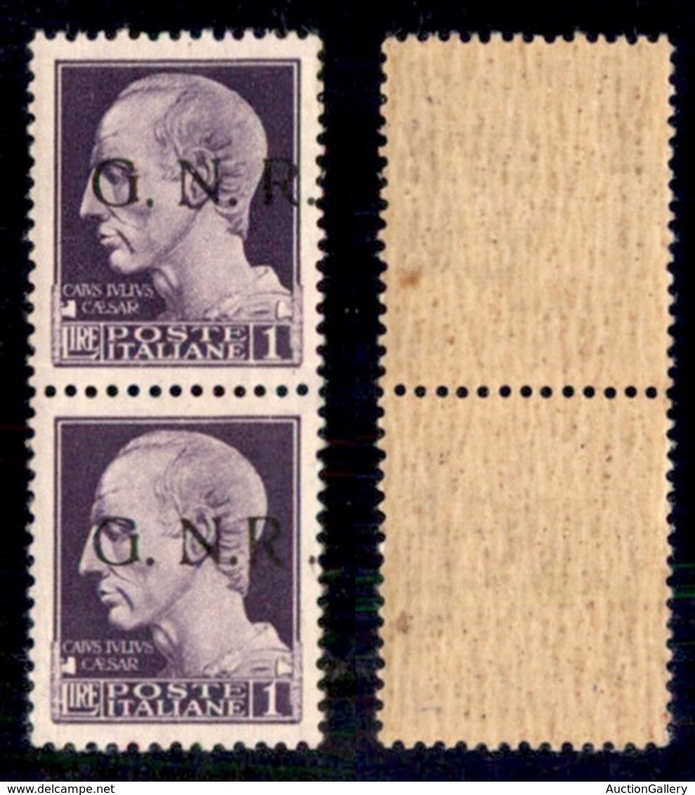 RSI - G.N.R. Brescia - 1943 - 1 Lira (479/I Varietà Hcc) - Coppia Verticale Con Soprastampa A Destra - R Accostato A N ( - Autres & Non Classés