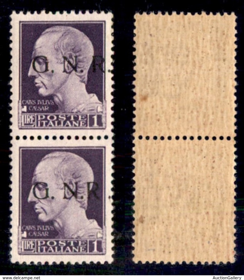 RSI - G.N.R. Brescia - 1943 - 1 Lira (479/I Varietà Hcc) - Coppia Verticale Con Soprastampa A Destra - R Accostato A N ( - Otros & Sin Clasificación