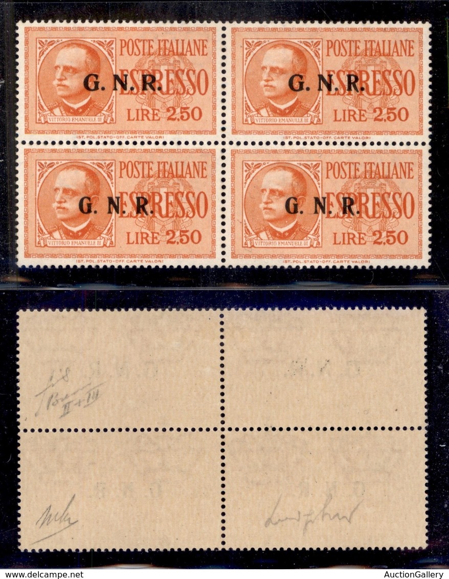 RSI - G.N.R. Brescia - Espressi - 1943 - 2,50 Lire (20/II + 20/IIa + 20/III + 20/III) - Quartina Con Le Tre Diverse Sopr - Otros & Sin Clasificación