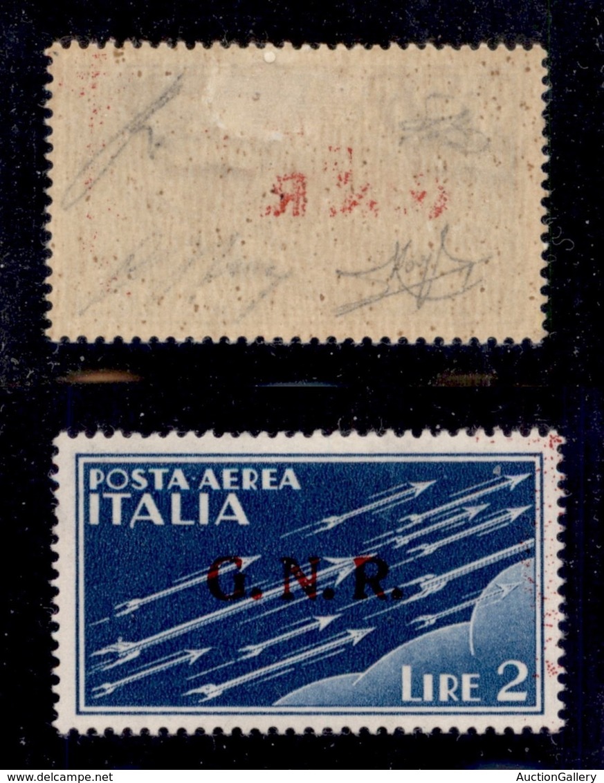 RSI - G.N.R. Verona - Posta Aerea - 1944 - 2 Lire (122) - Parziale Decalco D'appoggio Spostato - Ottima Centratura - Oli - Other & Unclassified