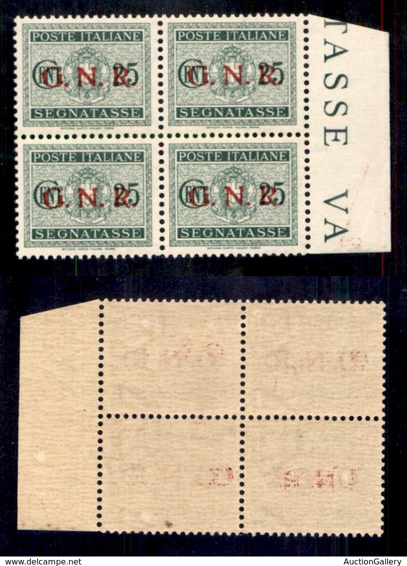 RSI - G.N.R. Verona - Segnatasse - 1944 - 25 Cent (50) In Quartina - Gomma Integra - Autres & Non Classés