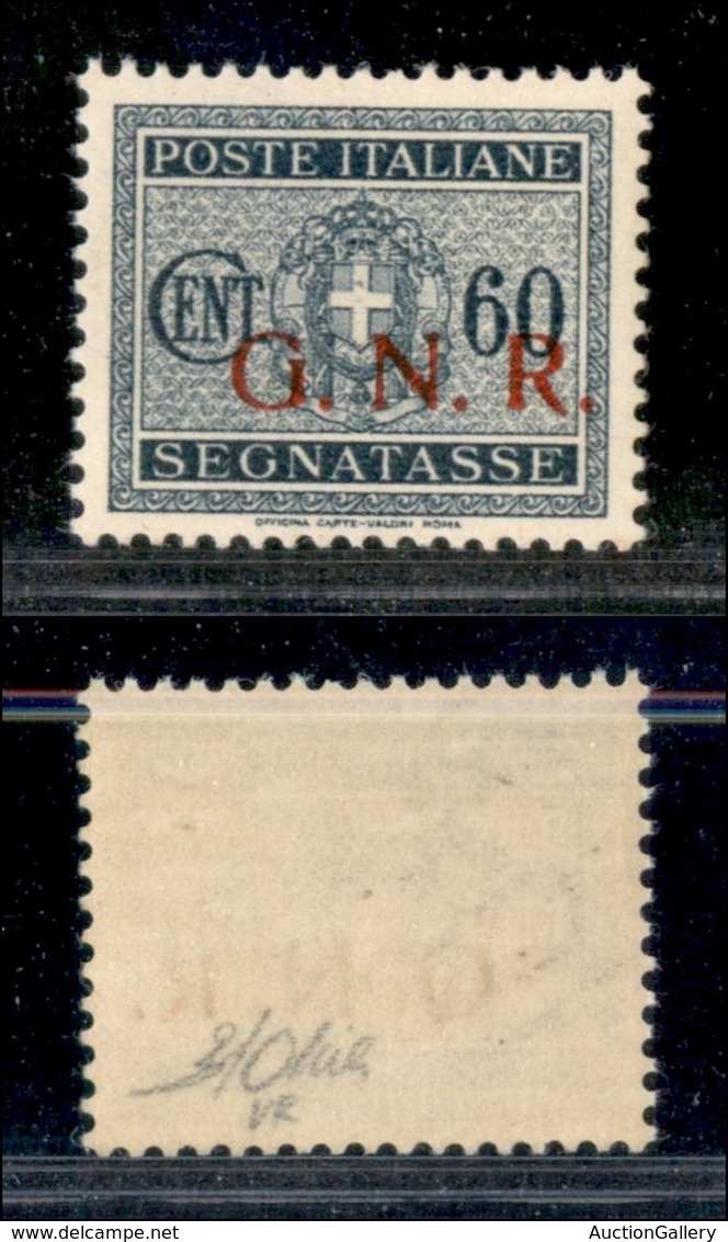 RSI - G.N.R. Verona - Segnatasse - 1944 - 60 Cent (54) - Gomma Integra - Ben Centrato - Oliva + Cert. AG - Autres & Non Classés