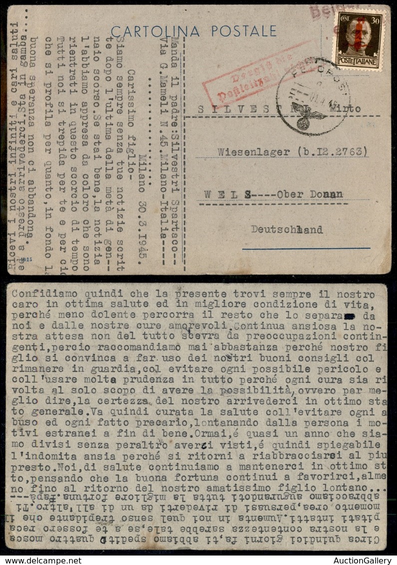 RSI - Provvisori -  Feldpost - 30 Cent (492) Su Cartolina Per La Germania Del 1.4.45 - Other & Unclassified