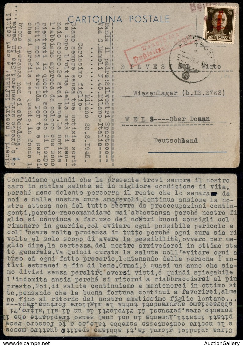 RSI - Provvisori -  Feldpost - 30 Cent (492) Su Cartolina Per La Germania Del 1.4.45 - Otros & Sin Clasificación