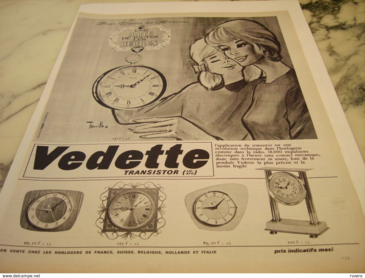 ANCIENNE PUBLICITE HORLOGE VEDETTE 1966 - Andere & Zonder Classificatie