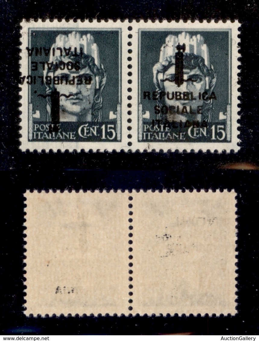 RSI - Saggi-Verona - 1944 - 15 + 15 Cent (P26 Ba) - Coppia Tete Beche Con Soprastampa Capovolta Spostata (a A Cavallo) - - Other & Unclassified