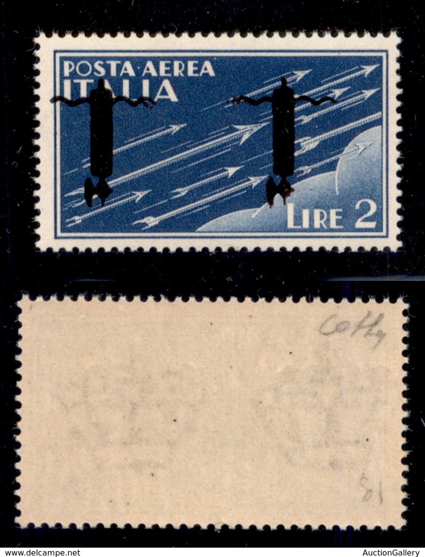 RSI - Saggi-Verona - Posta Aerea - 1944 - 2 Lire (P15Aa) Con Soprastampa Capovolta - Gomma Integra - Cert. Colla (6.000) - Other & Unclassified