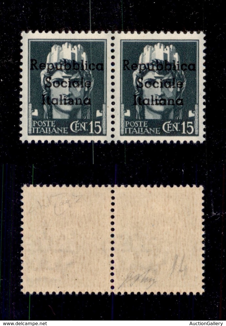 EMISSIONI LOCALI - TERAMO - 1944 - 15 Cent (1g + 1) - Coppia Con A Diversa A Sinistra - Gomma Integra - Oliva (540+) - Other & Unclassified