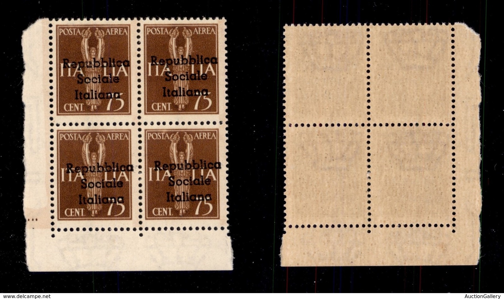 EMISSIONI LOCALI - TERAMO - 1944 - 75 Cent (14) - Quartina Angolare (pos. 81/92) Con Soprastampa Obliqua - Gomma Integra - Other & Unclassified