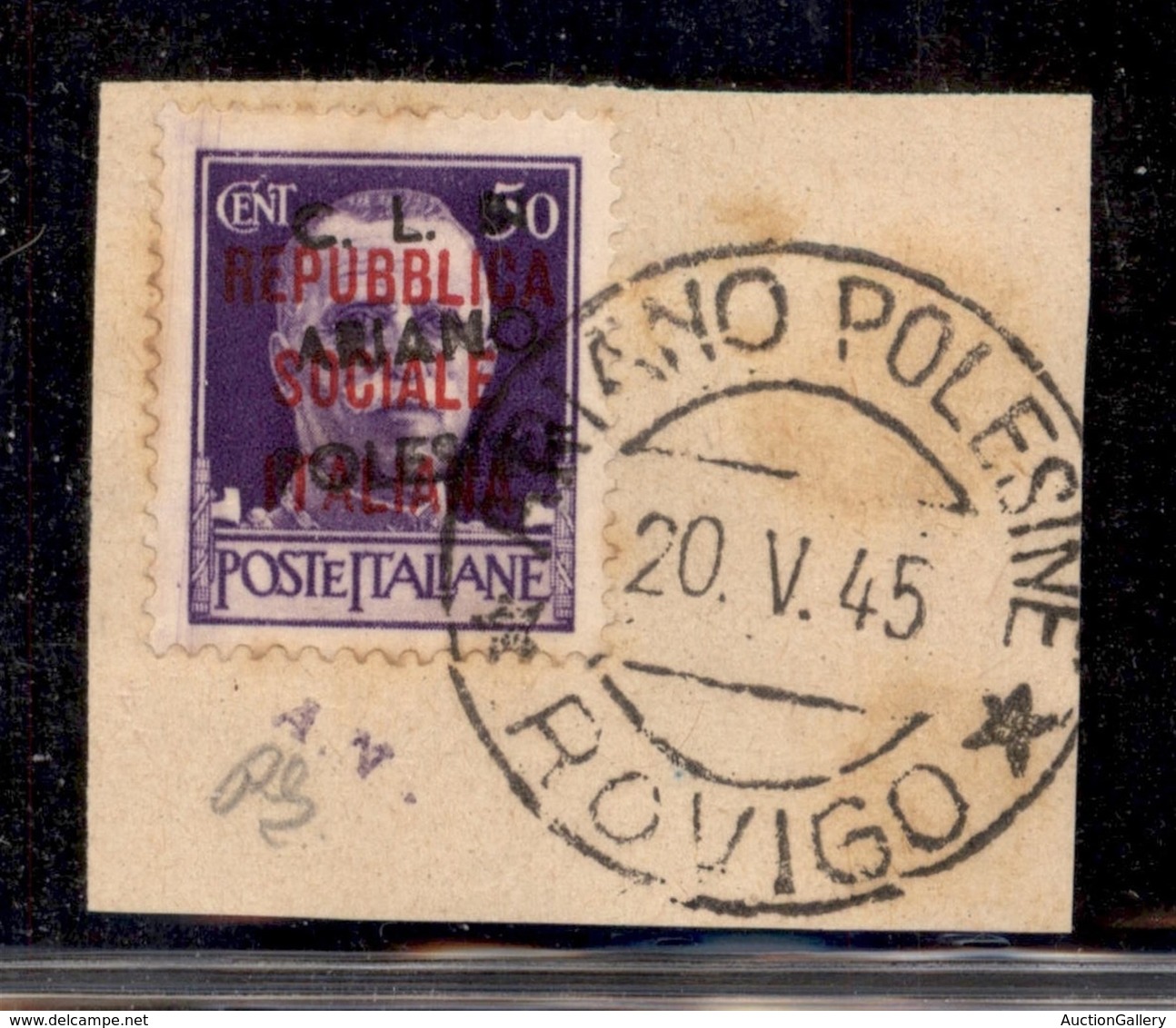 C.L.N. - ARIANO POLESINE - 1945 - 50 Cent (Errani 29r Varietà R) Usato Su Frammento - Soprastampa Obliqua + N Senza Punt - Otros & Sin Clasificación