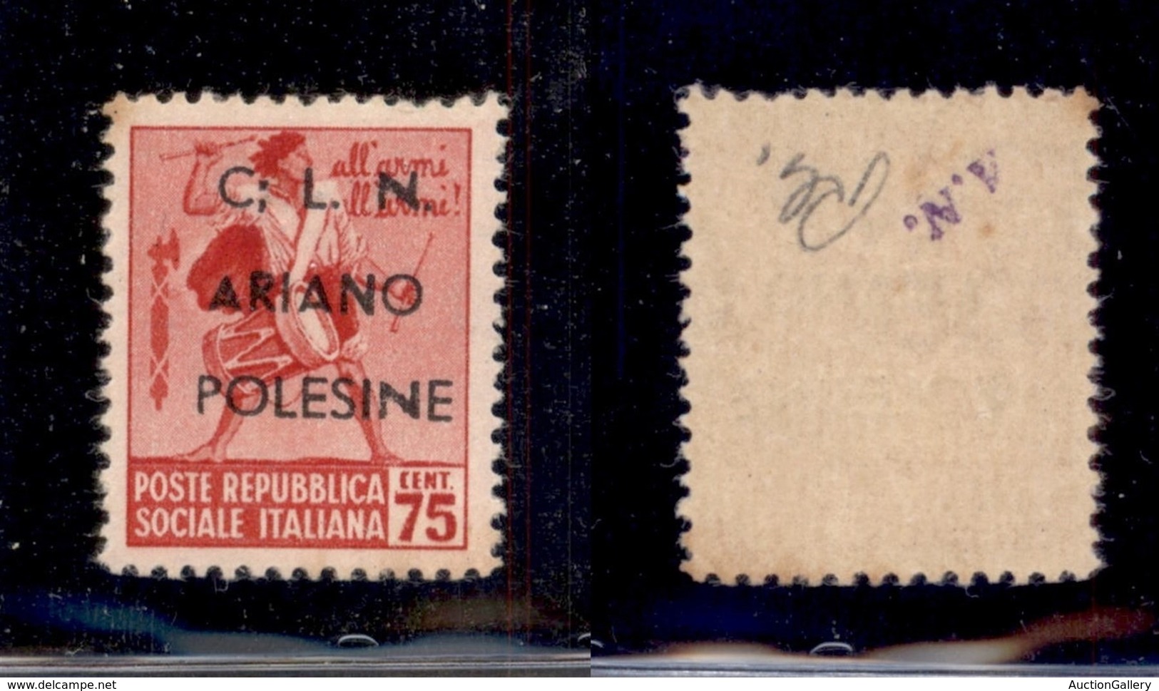 C.L.N. - ARIANO POLESINE - 1945 - 75 Cent (Errani 35 L) Con ; Dopo C - Gomma Integra - Otros & Sin Clasificación