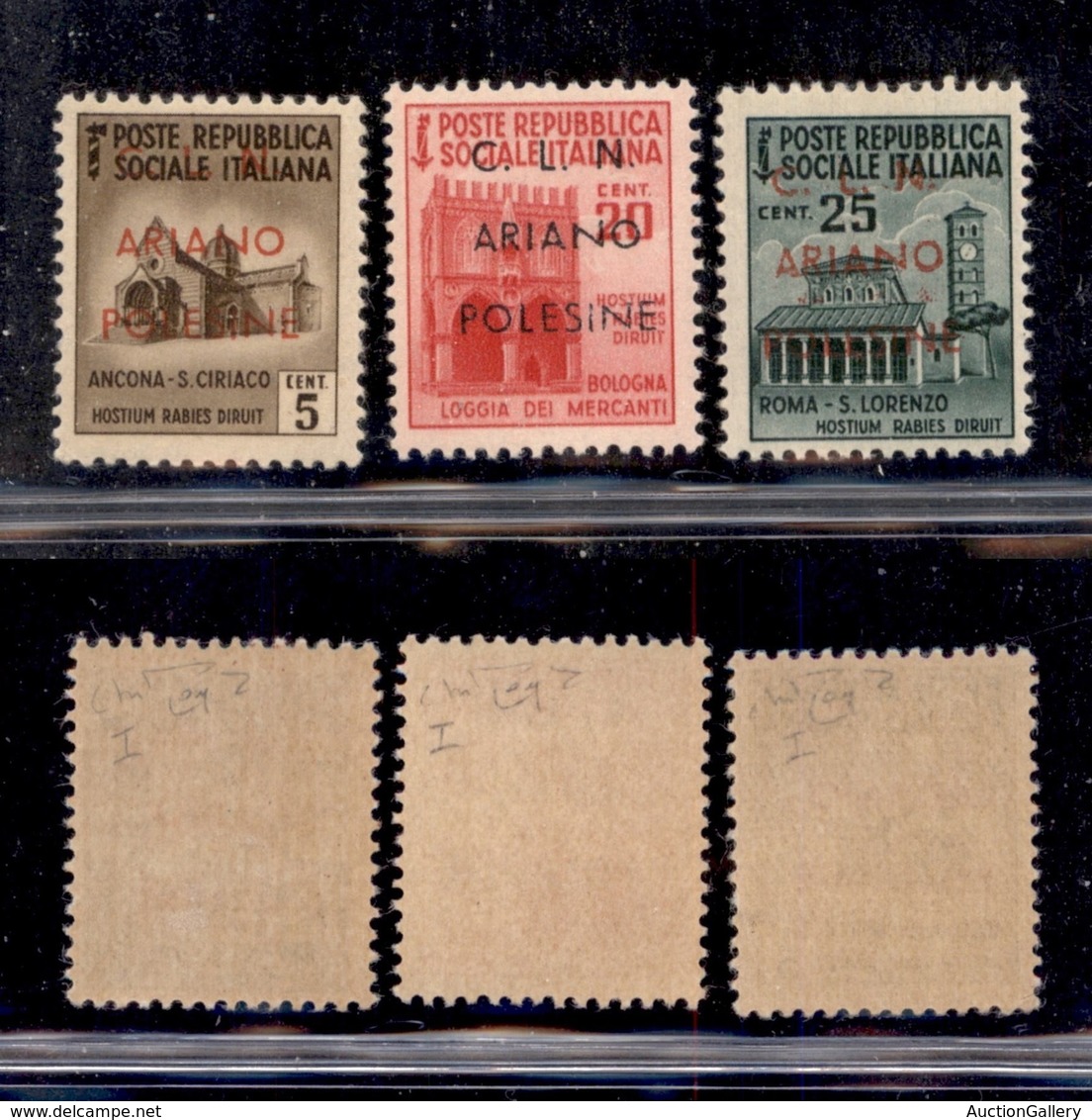 C.L.N. - ARIANO POLESINE - 1945 - 3 Valori (Errani 39/41) - Gomma Integra - Cert. Raybaudi - Other & Unclassified