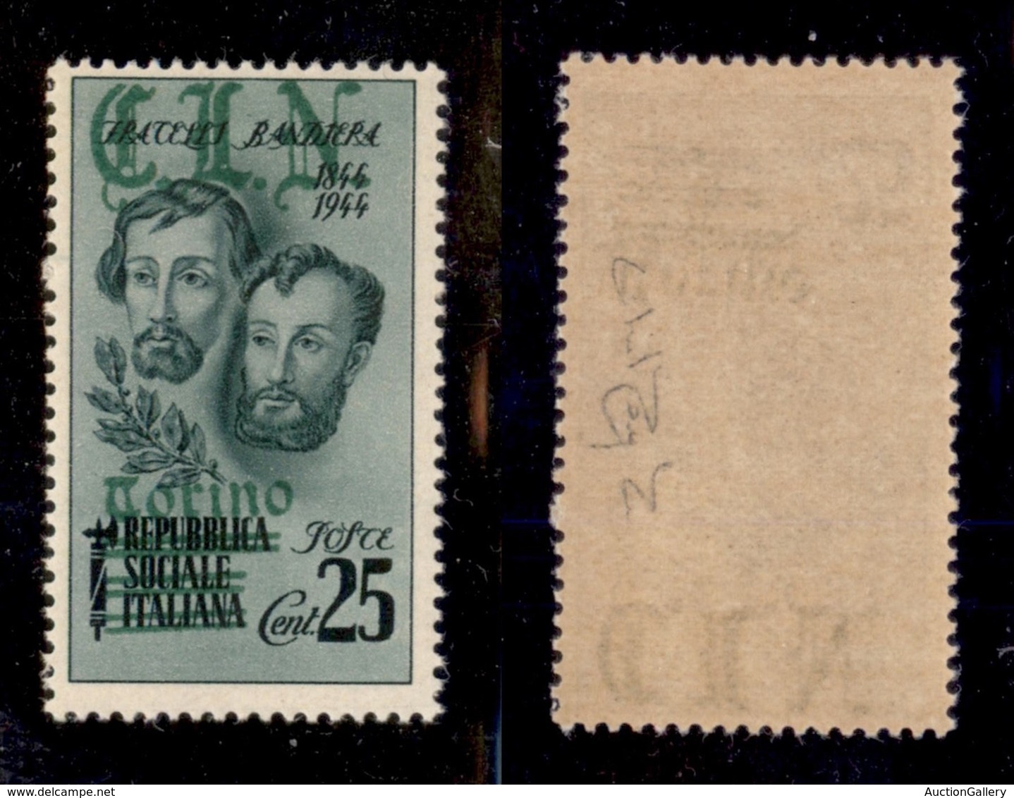 C.L.N. - TORINO - 1945 - 25 Cent Bandiera (Errani 14 Varietà) Con Soprastampa Verde - Gomma Integra - Cert. Raybaudi - Autres & Non Classés