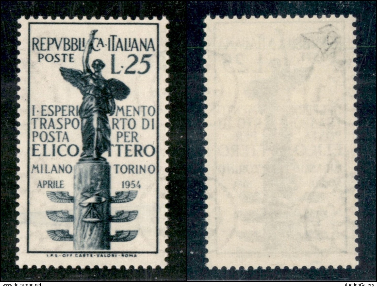 REPUBBLICA - 1954 - Fondo Bianco - 25 Lire Elicottero (738a) - Gomma Integra - Cert. Diena (1.100) - Otros & Sin Clasificación