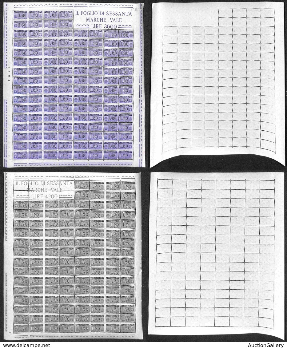 REPUBBLICA - 1956/1966 - 60 Lire + 70 Lire (7/8) - Due Interi Fogli Di 60 - Gomma Integra (3.750) - Other & Unclassified