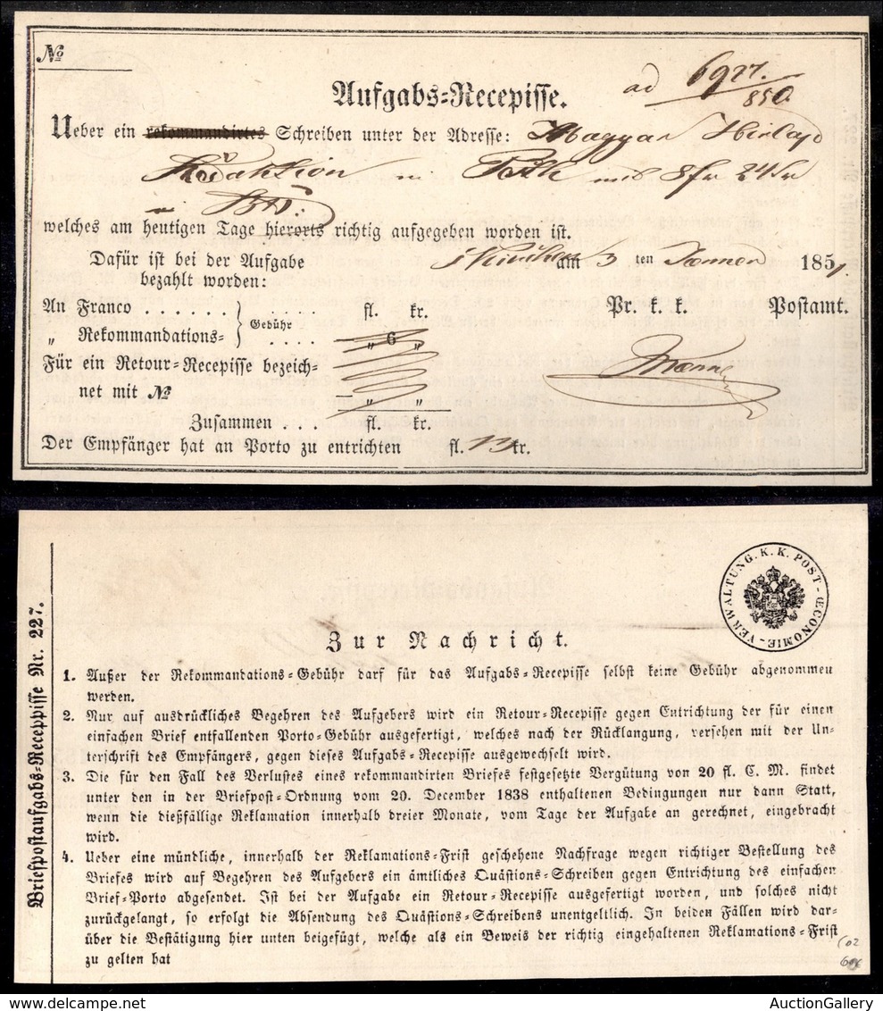 EUROPA - AUSTRIA - Austria/Ungheria - Ricevuta Di Ritorno Da Funfkirchen A Pesth Del 3.1.51 - Other & Unclassified