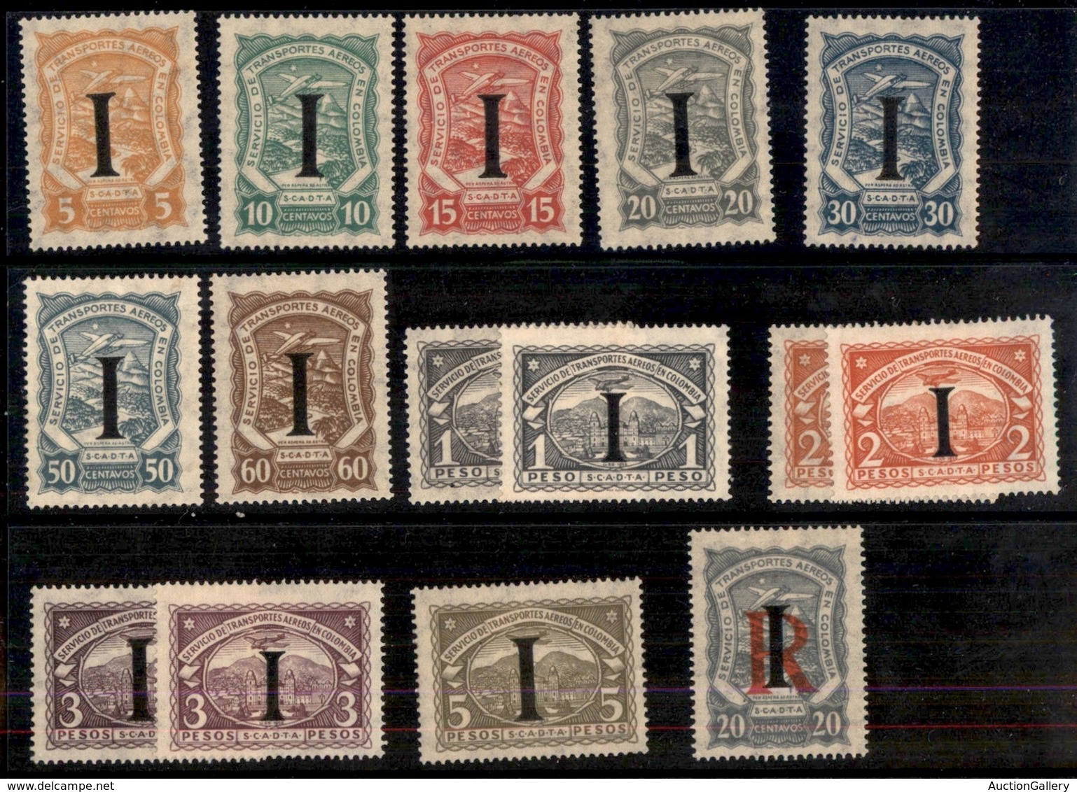 OLTREMARE - COLOMBIA - 1923 - SCADTA - Soprastampa I (638/649 Primo Tipo + 643/645 Secondo Tipo) Serie Completa + 3 Valo - Autres & Non Classés